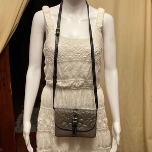 Patricia Nash Elegant Brown and black embossed Leather Crossbody Bag